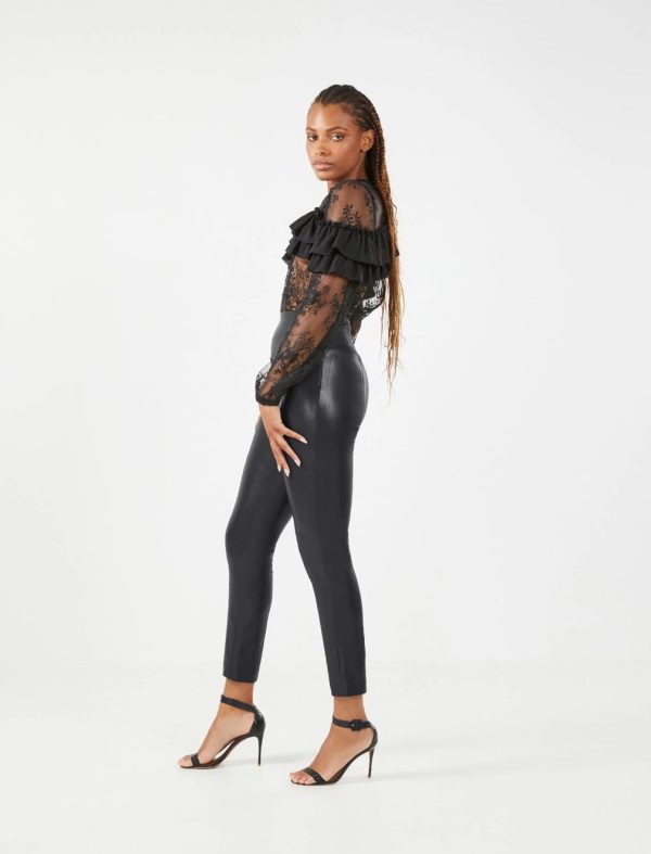 BCBG VALERIA FAUX LEATHER SLIM PANT - BLACK BEAUTY - Image 2