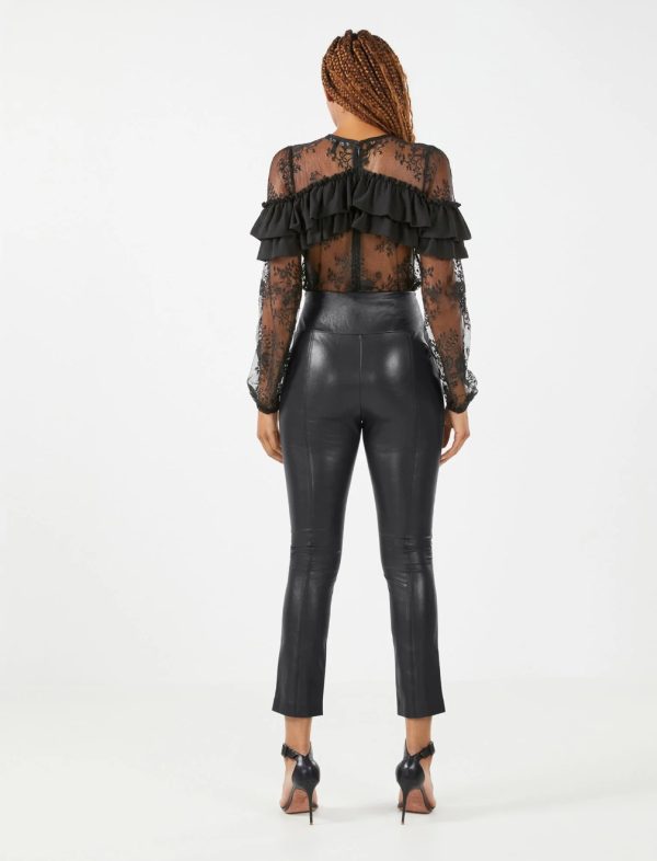 BCBG VALERIA FAUX LEATHER SLIM PANT - BLACK BEAUTY - Image 3