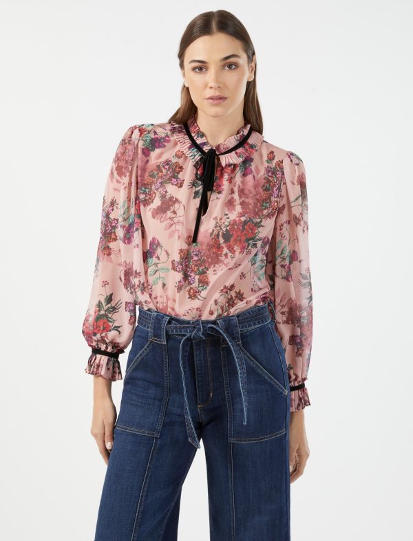 Bcbg Velvet Neck-Tie Printed Top