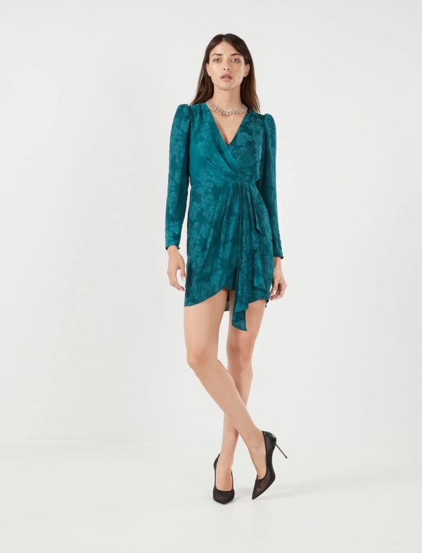 BCBG VERA SURPLICE MINI DRESS - DEEP TEAL