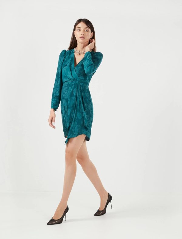 BCBG VERA SURPLICE MINI DRESS - DEEP TEAL - Image 3