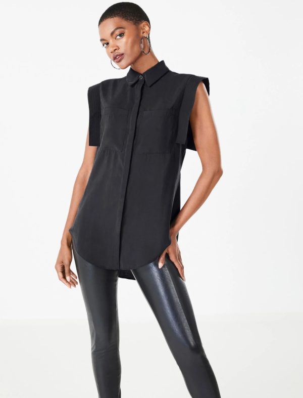 BCBG VIVIANA BUTTON-DOWN TOP - BLACK