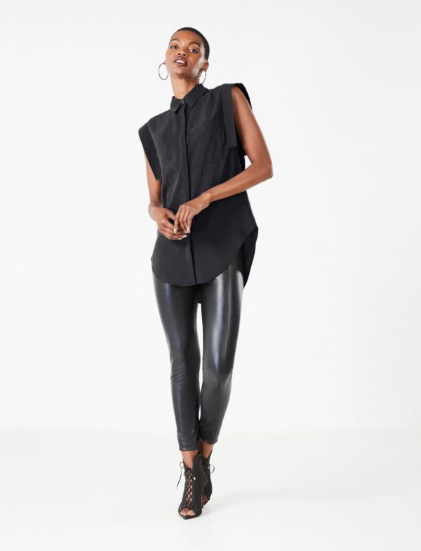 BCBG VIVIANA BUTTON-DOWN TOP - BLACK - Image 3