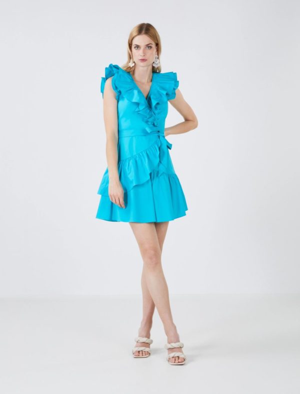 BCBG WENDI RUFFLE MINI DRESS - BLUE BIRD