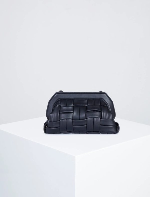 BCBG BEVERLY PADDED BRAIDED LEATHER CLUTCH - BLACK - Image 2