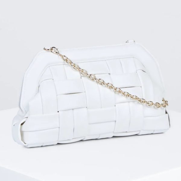 BCBG BEVERLY PADDED BRAIDED LEATHER CLUTCH - BONE