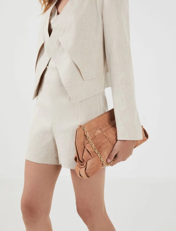 BCBG BEVERLY PADDED BRAIDED LEATHER CLUTCH - CAMEL - Image 2