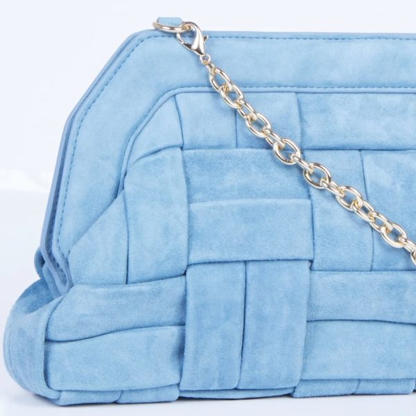 BCBG BEVERLY PADDED BRAIDED LEATHER CLUTCH - PALE BLUE - Image 3