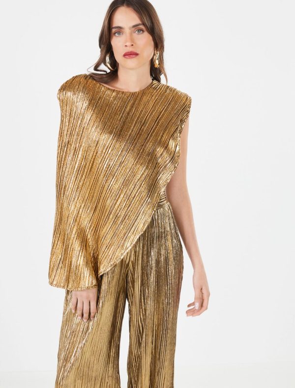 BCBG ZANOBIA TWO-TONE METALLIC TOP - GOLD/SILVER