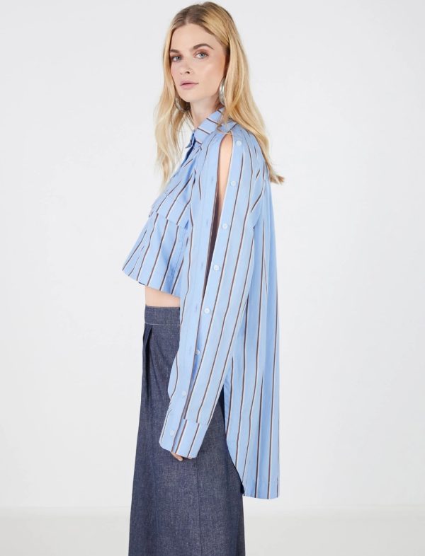 BCBG BIANCA ASYMMETRICAL BUTTON-DOWN SHIRT - CHAMBRAY BLUE - Image 3