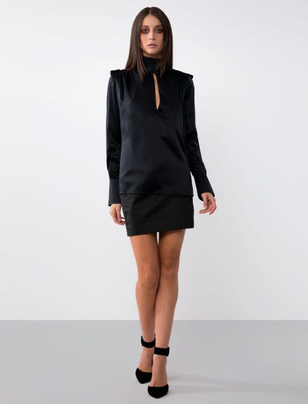 Bcbg VELVET MANDARIN NECK SHIRT - Image 3