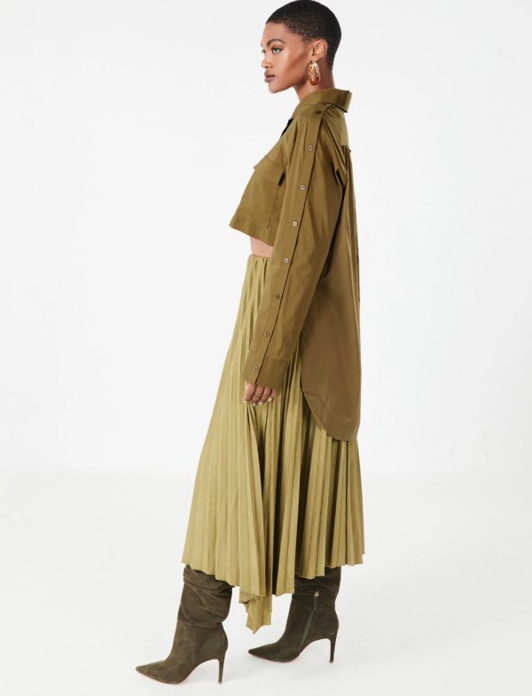 BCBG BIANCA ASYMMETRICAL BUTTON-DOWN SHIRT - OLIVE DRAB - Image 3