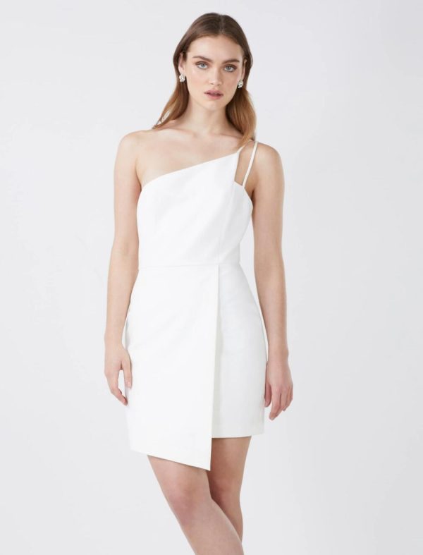 BCBG DRES SADRIANNE ONE SHOULDER MINI DRESS - OFF WHITE