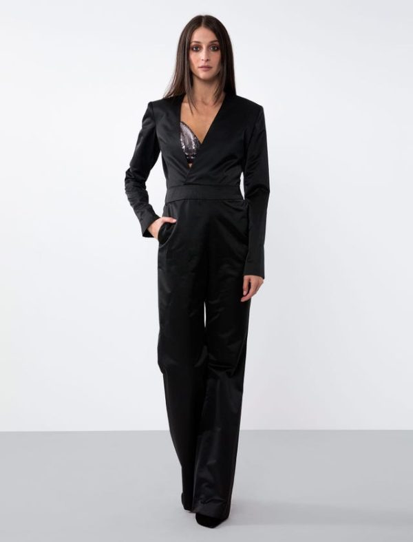 Bcbg WOOL/VISCOSE ASYMMETICAL NECKLINE JUMPSUIT