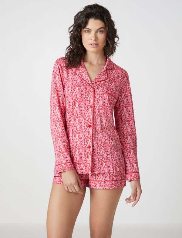 Bcbg Bonnie Printed Long Sleeve Top & Boxer Pajama Set