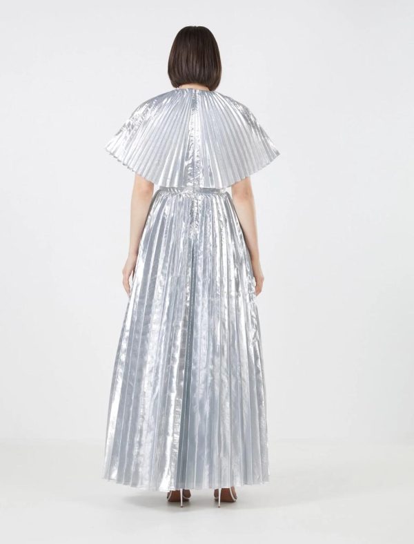 BCBG BOSCO METALLIC PLEATED EVENING DRESS - SILVER - Image 3