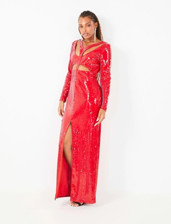 BCBG BRIA CUTOUT SEQUIN EVENING GOWN - RUBICONDO - Image 2