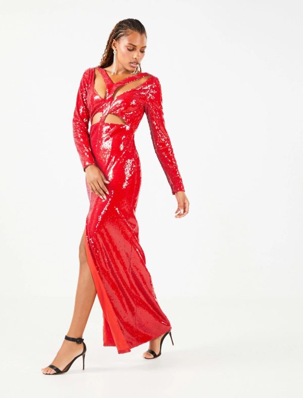 BCBG BRIA CUTOUT SEQUIN EVENING GOWN - RUBICONDO - Image 3