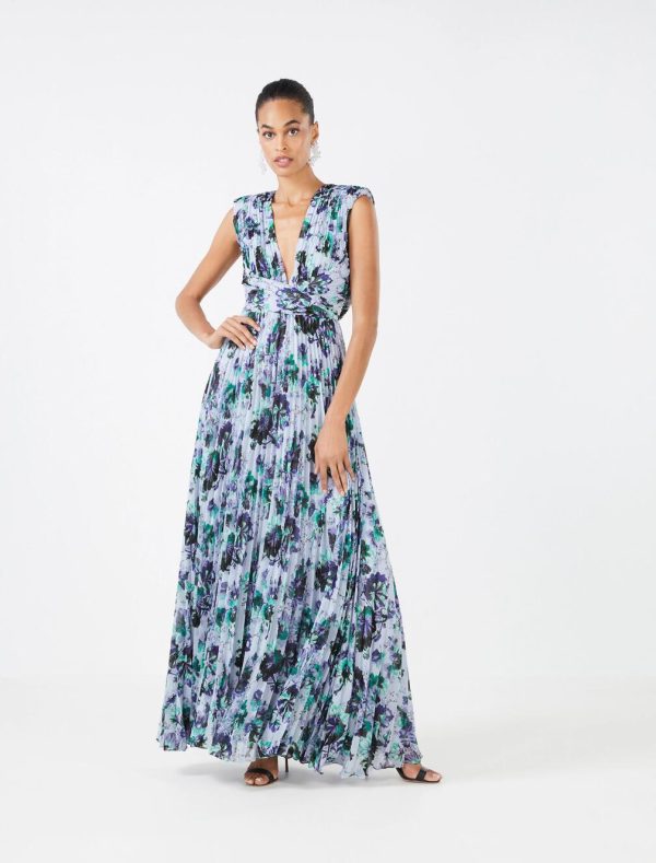 BCBG BRIGIDA PLEATED EVENING GOWN - STARK FLORAL PRINT