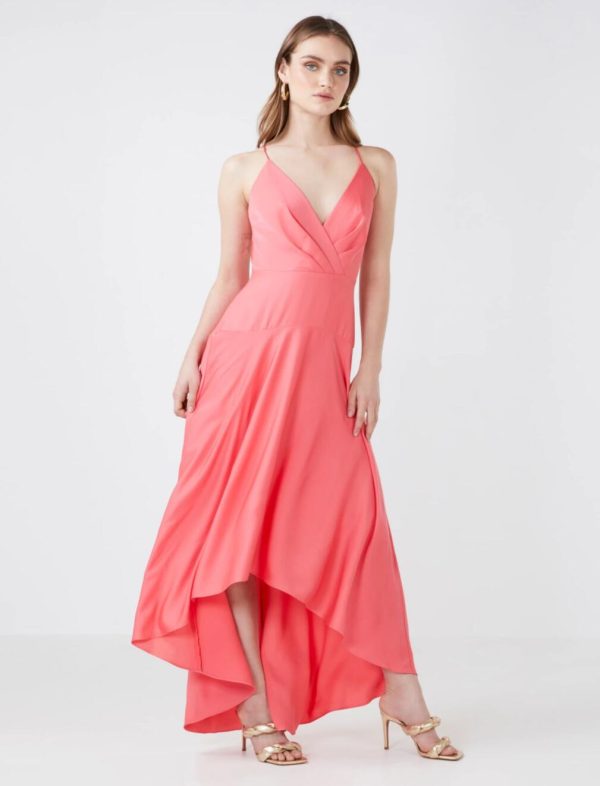 BCBG BRIGITTE HIGH-LOW EVENING DRESS - CALYPSO CORAL - Image 3