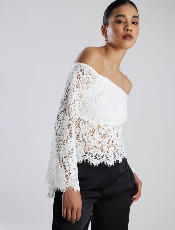 Bcbg Off-The-Shoulder Bell Sleeve Lace Top