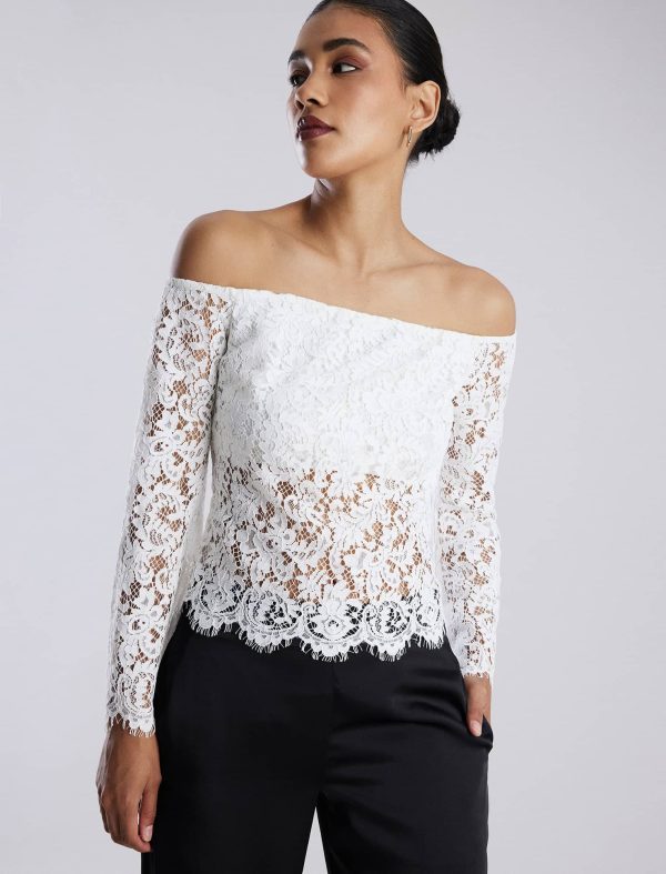 Bcbg Off-The-Shoulder Bell Sleeve Lace Top - Image 6