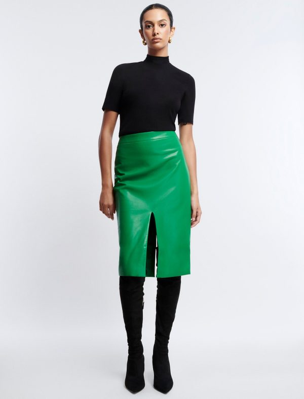 Bcbg Front Slit Faux Leather Midi Skirt