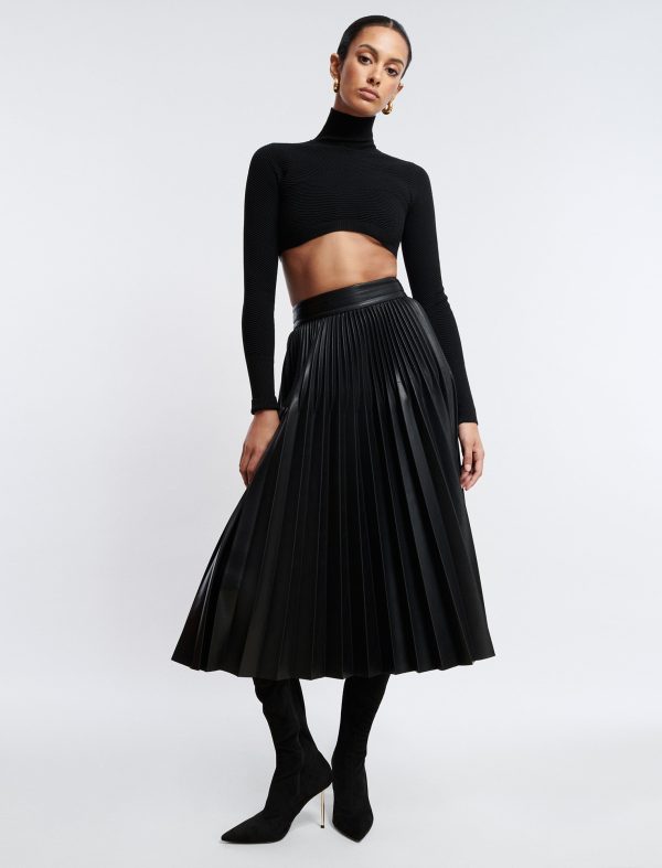 Bcbg Audette Faux Leather Pleated Midi Skirt