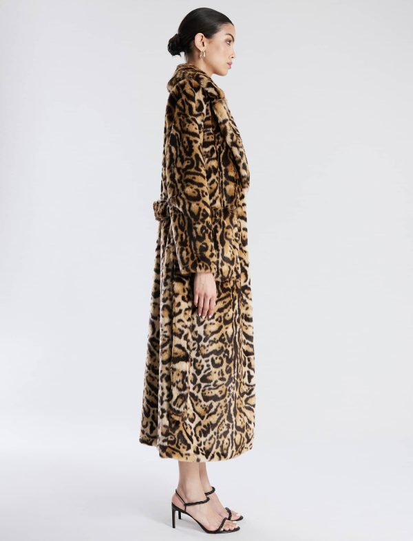 Bcbg Belted Leopard Faux Fur Full Length Coat - Image 3