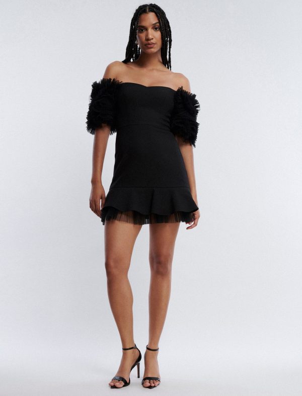 Bcbg Harlowe Off-The-Shoulder Mini Dress Black