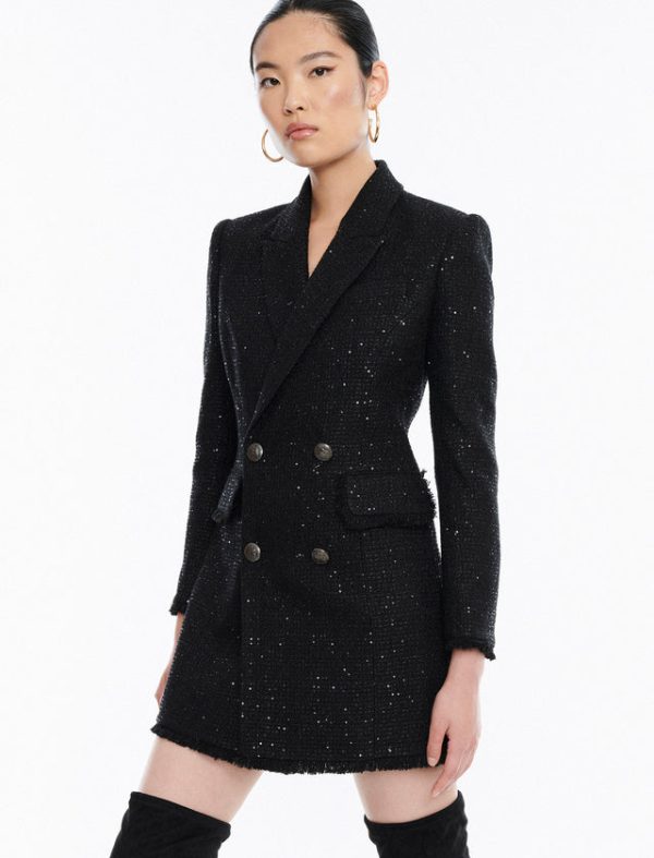 Bcbg Eddie Tweed Blazer Dress Black - Image 5