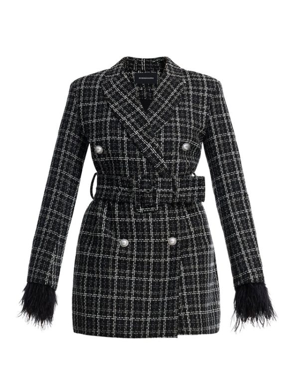 Bcbg Elodie Belted Tweed Blazer Dress Black Combo - Image 8