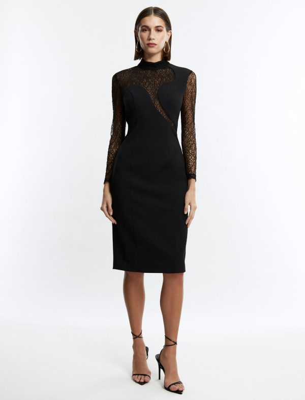 Bcbg Celestia Illusion Midi Dress Black