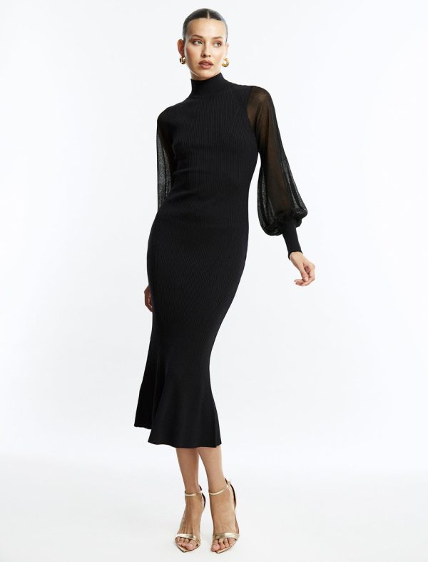 Bcbg Florence Balloon Sleeve Fluted Dress Black