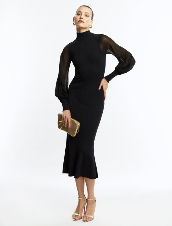 Bcbg Florence Balloon Sleeve Fluted Dress Black - Image 2