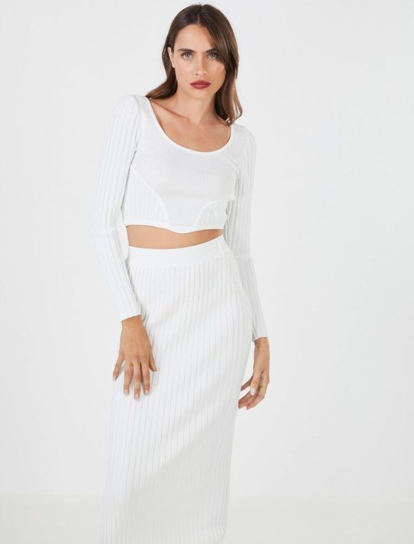 BCBG CAMPANA RIBBED CROP TOP - GARDENIA