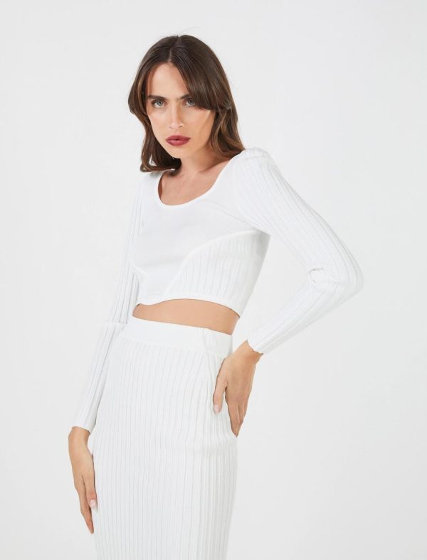 BCBG CAMPANA RIBBED CROP TOP - GARDENIA - Image 2