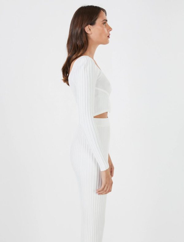 BCBG CAMPANA RIBBED CROP TOP - GARDENIA - Image 3