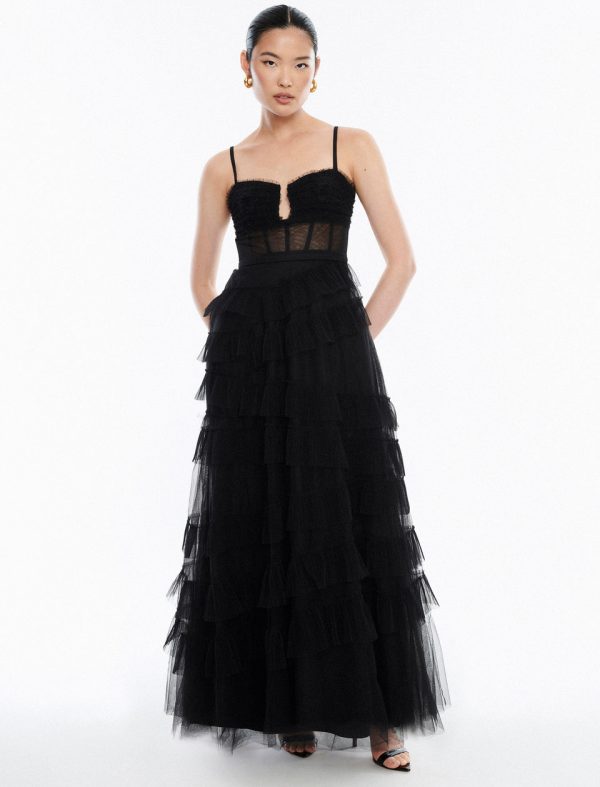 Bcbg Ellis Tulle Ruffle Gown Black