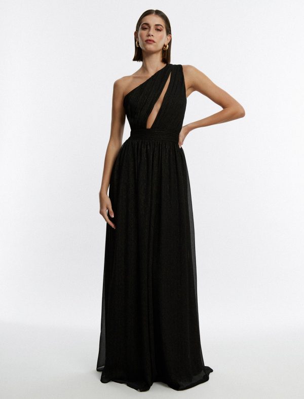 Bcbg Madison Cutout One Shoulder Gown Black