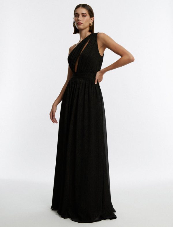 Bcbg Madison Cutout One Shoulder Gown Black - Image 3