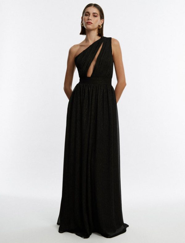 Bcbg Madison Cutout One Shoulder Gown Black - Image 4