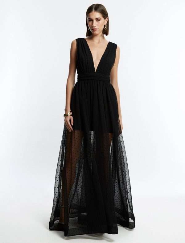 Bcbg Amal Pleated Plunging Gown Black