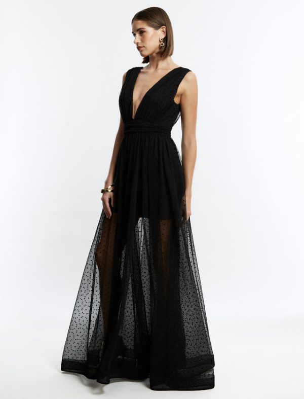 Bcbg Amal Pleated Plunging Gown Black - Image 3