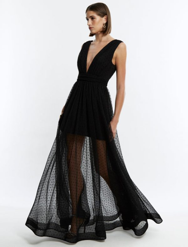 Bcbg Amal Pleated Plunging Gown Black - Image 5