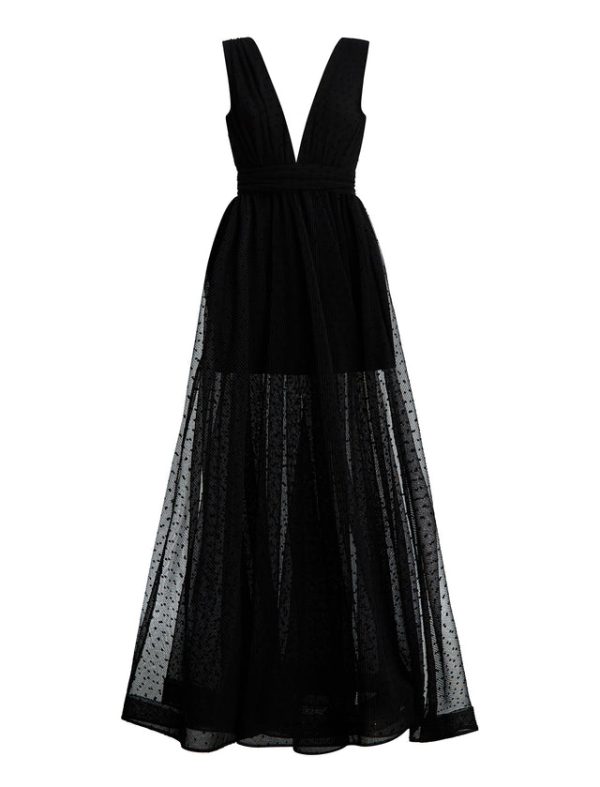 Bcbg Amal Pleated Plunging Gown Black - Image 8