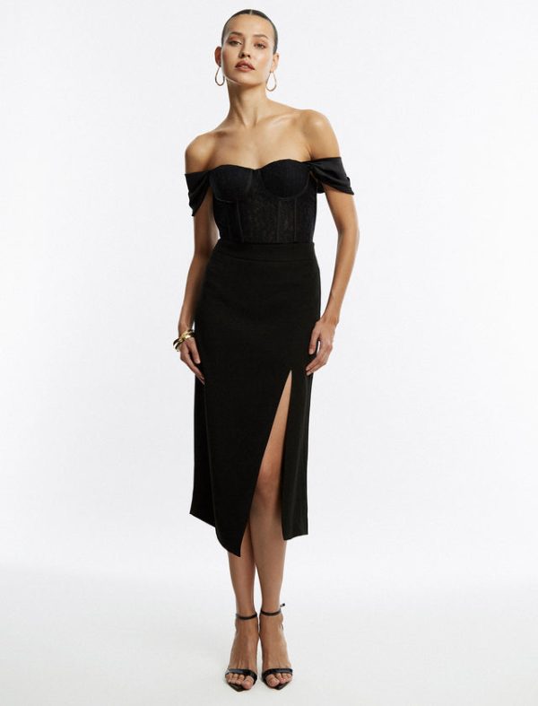 Bcbg Front Slit Midi Skirt Black Beauty - Image 5