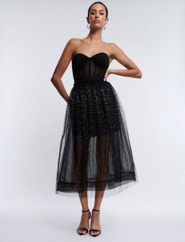 Bcbg Tulle Sparkle Midi Skirt Black - Image 2