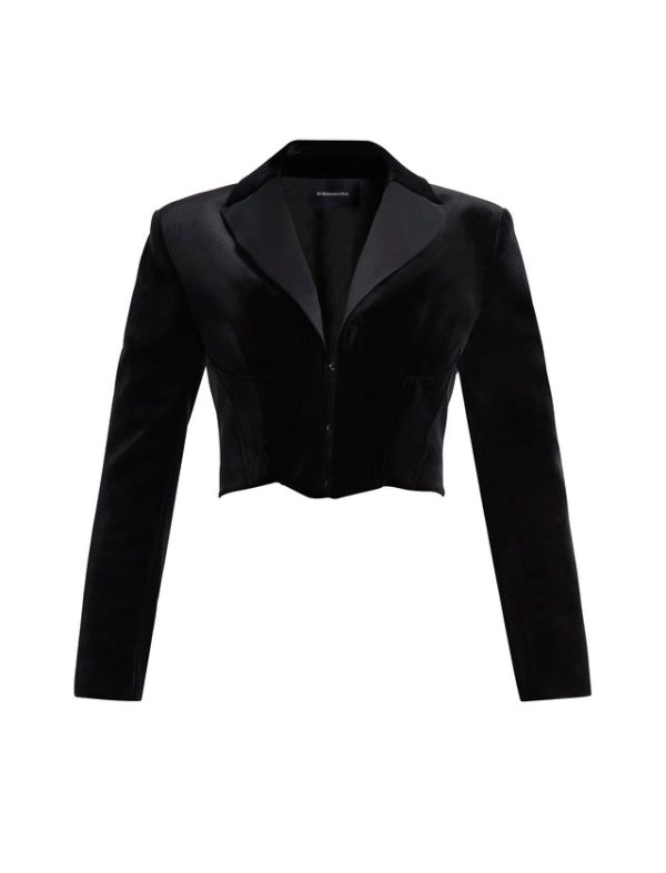 Bcbg Maren Velvet Corset Tuxedo Jacket Black - Image 8