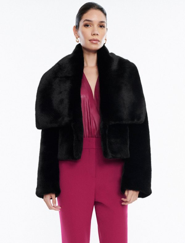 Bcbg Faux Fur Crop Coat Black Beauty